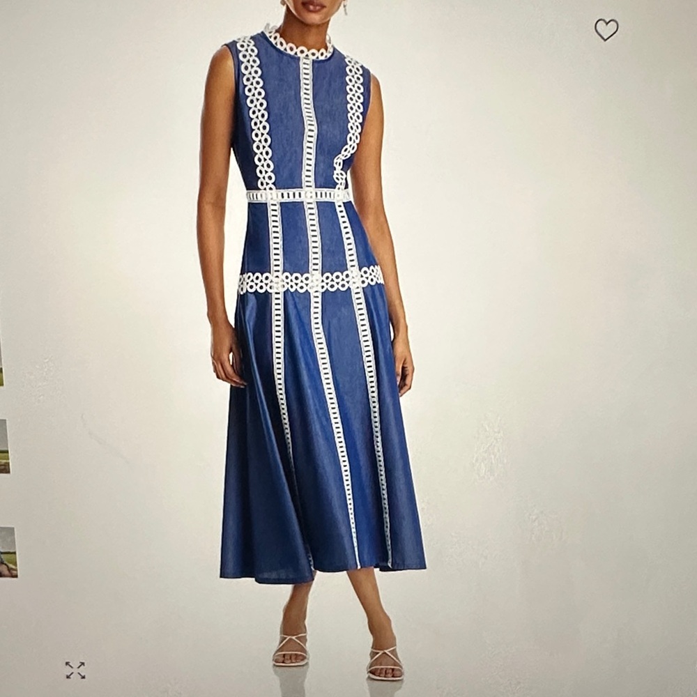 Misook Blue and White Midi Dress